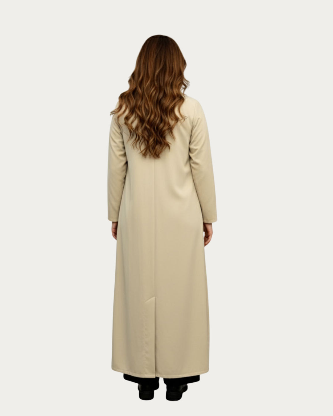 Beige Elegance | Modest Korean-Inspired Open Front Gown Pakistan