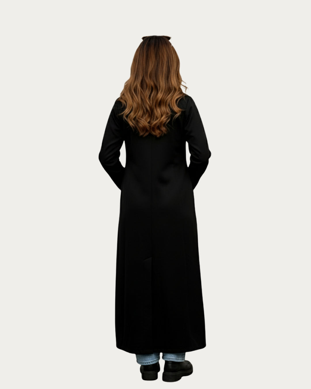 Black Elegance | Modest Korean-Inspired Open Front Gown Pakistan
