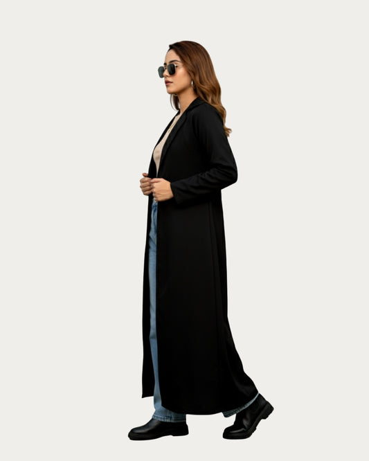 Black Elegance | Modest Korean-Inspired Open Front Gown Pakistan