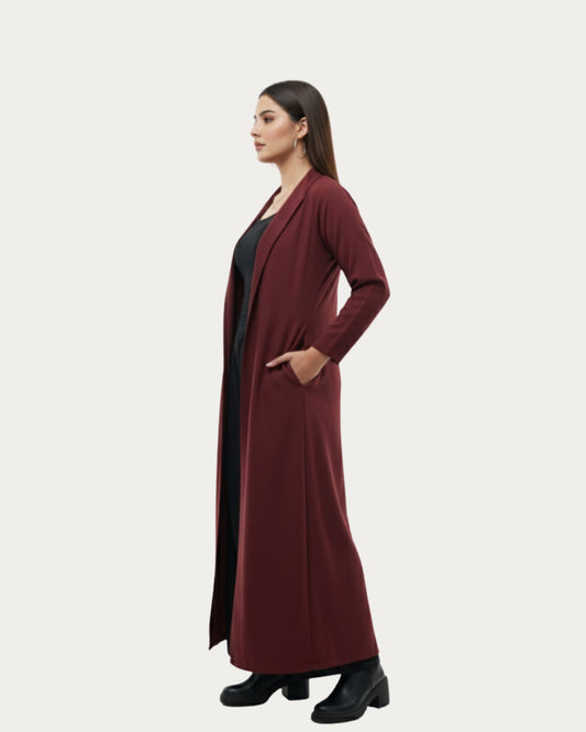Maroon Elegance | Modest Korean Open Front Gown Pakistan