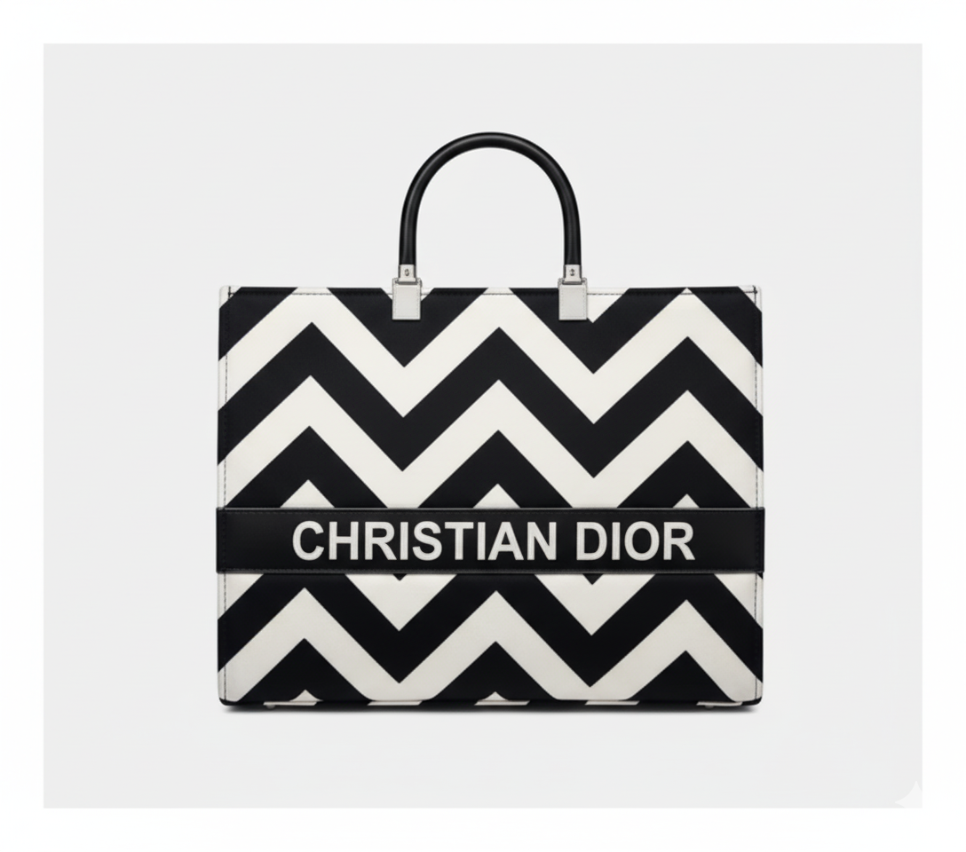 Dior-Inspired Black & White Velvet Tote Bag