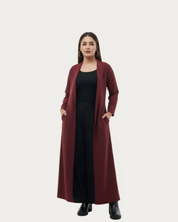 Maroon Elegance | Modest Korean Open Front Gown Pakistan