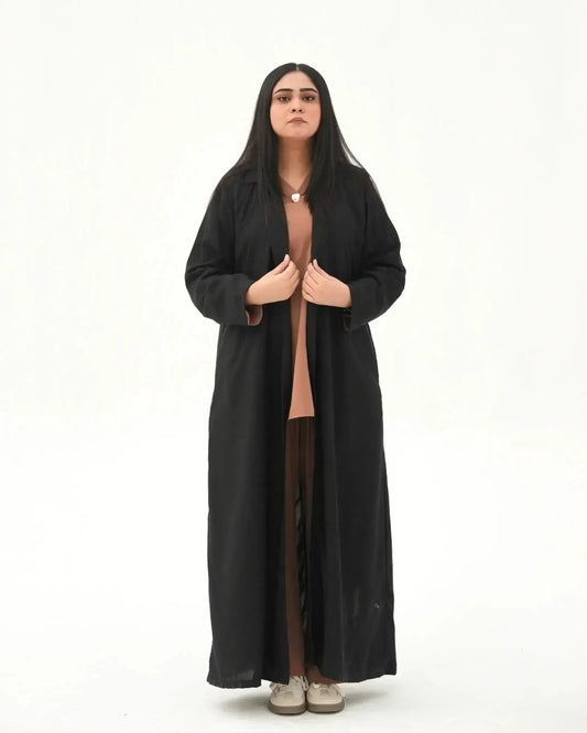 Black Elegance | Modest Korean-Inspired Open Front Gown Pakistan - Boss Lady Style