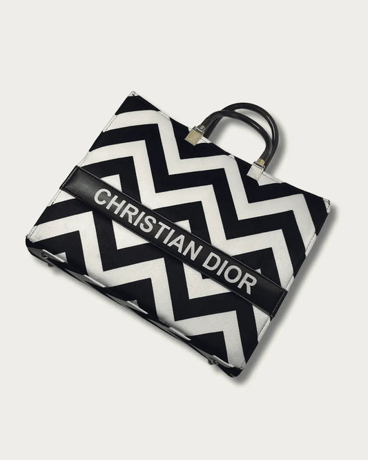 Dior-Inspired Black & White Velvet Tote Bag