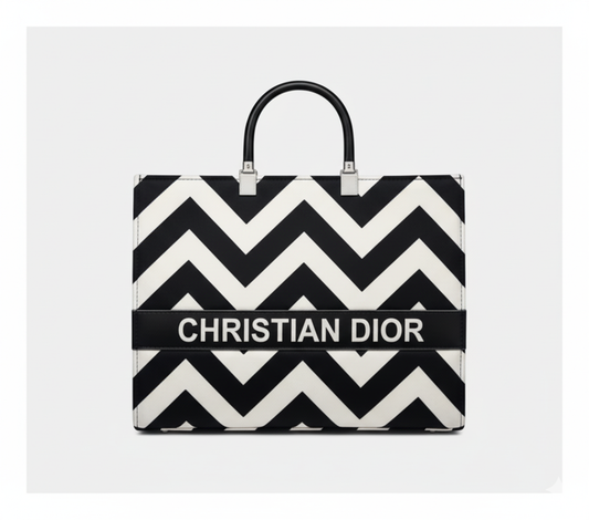 Dior-Inspired Black & White Velvet Tote Bag