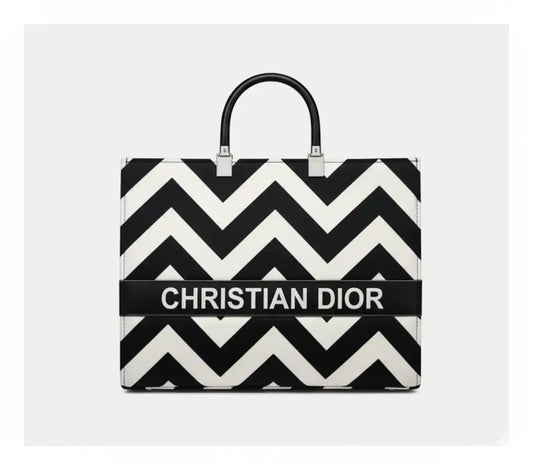 Dior-Inspired Black & White Velvet Tote Bag - Boss Lady Style