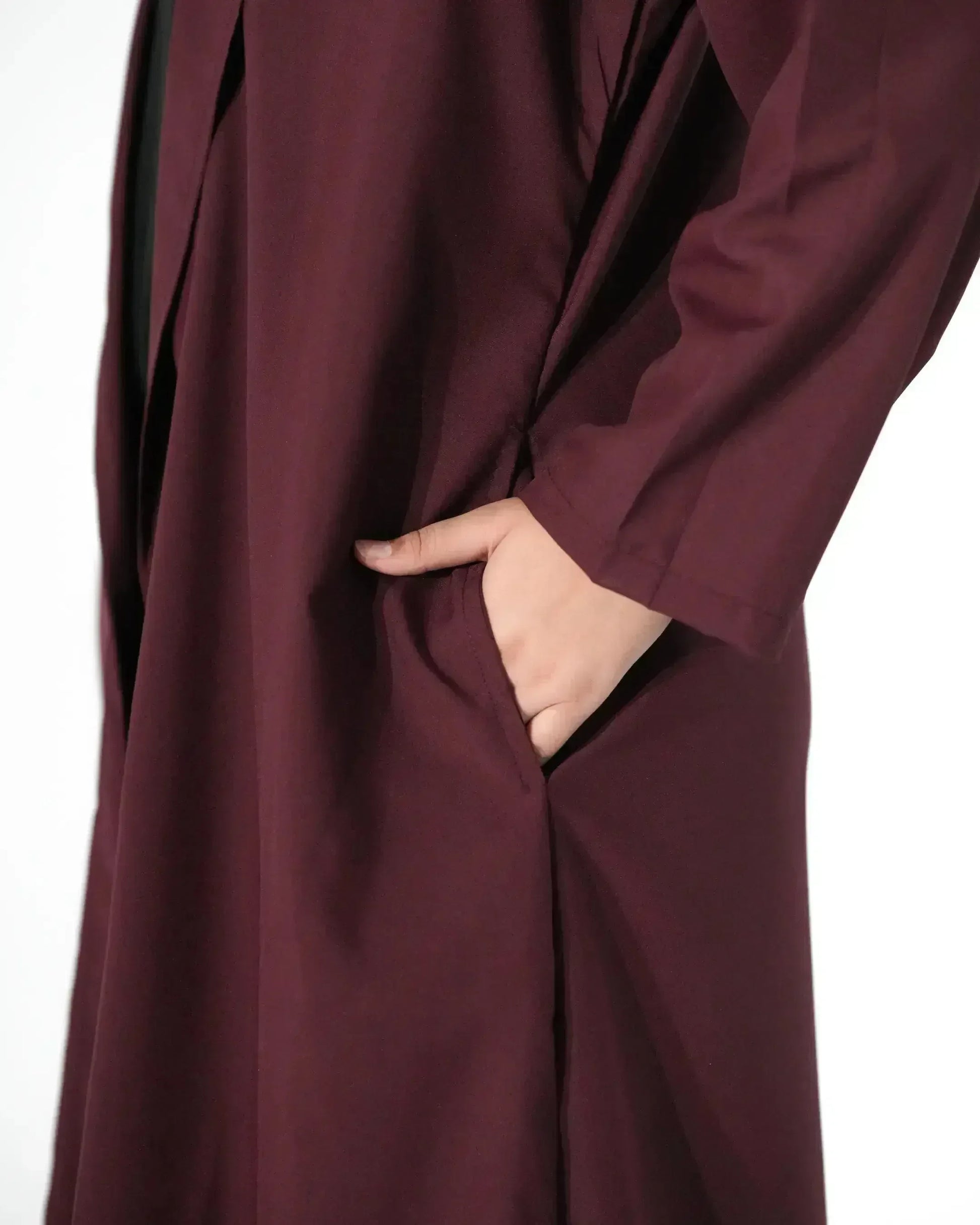 Maroon Elegance | Modest Korean Open Front Gown Pakistan - Boss Lady Style