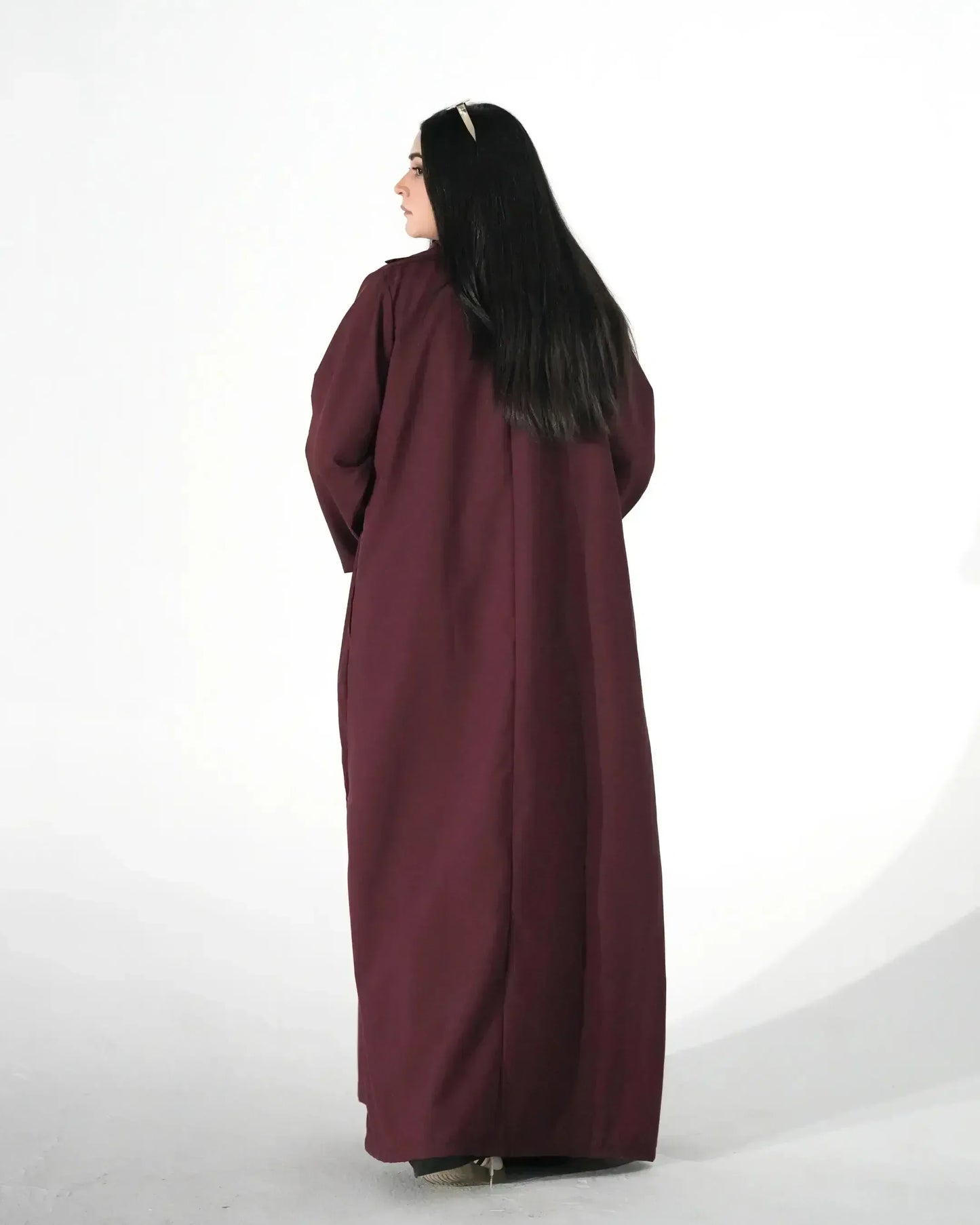 Maroon Elegance | Modest Korean Open Front Gown Pakistan - Boss Lady Style