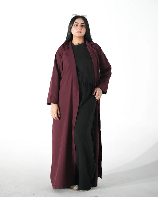 Maroon Korean inspired front open abaya for women in Pakistan