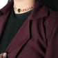 Close up of maroon abaya collar and stitching details
