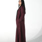Maroon open front abaya showing movement and relaxed fall