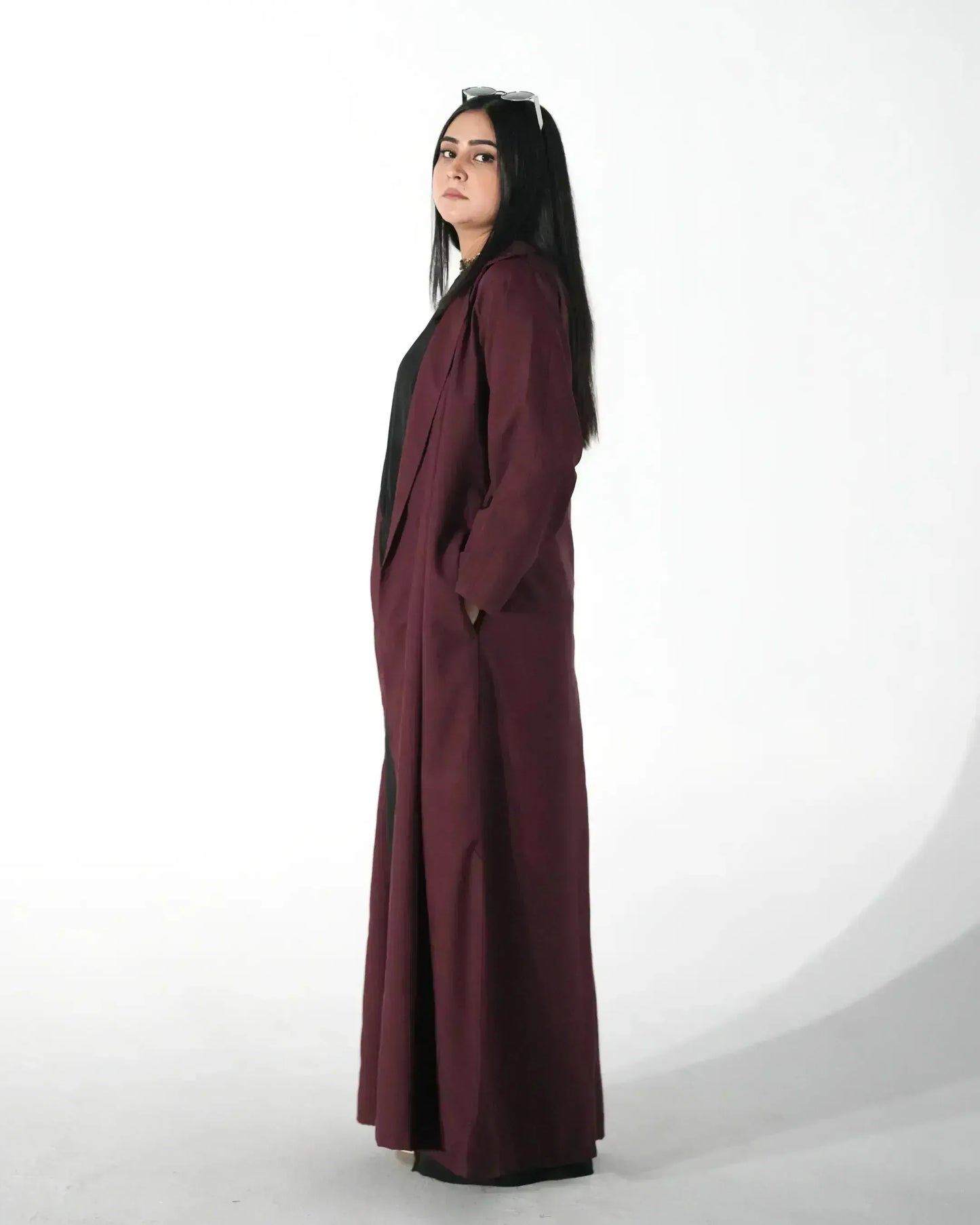 Maroon Elegance | Modest Korean Open Front Gown Pakistan - Boss Lady Style