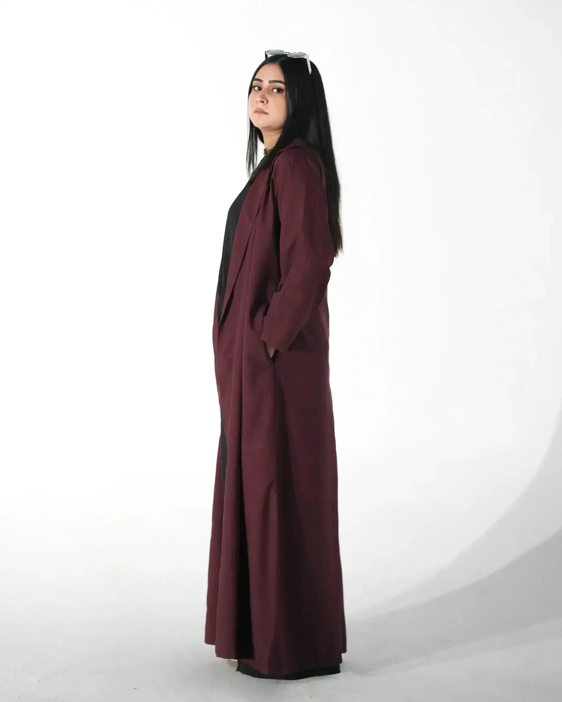 Maroon Elegance | Modest Korean Open Front Gown Pakistan - Boss Lady Style