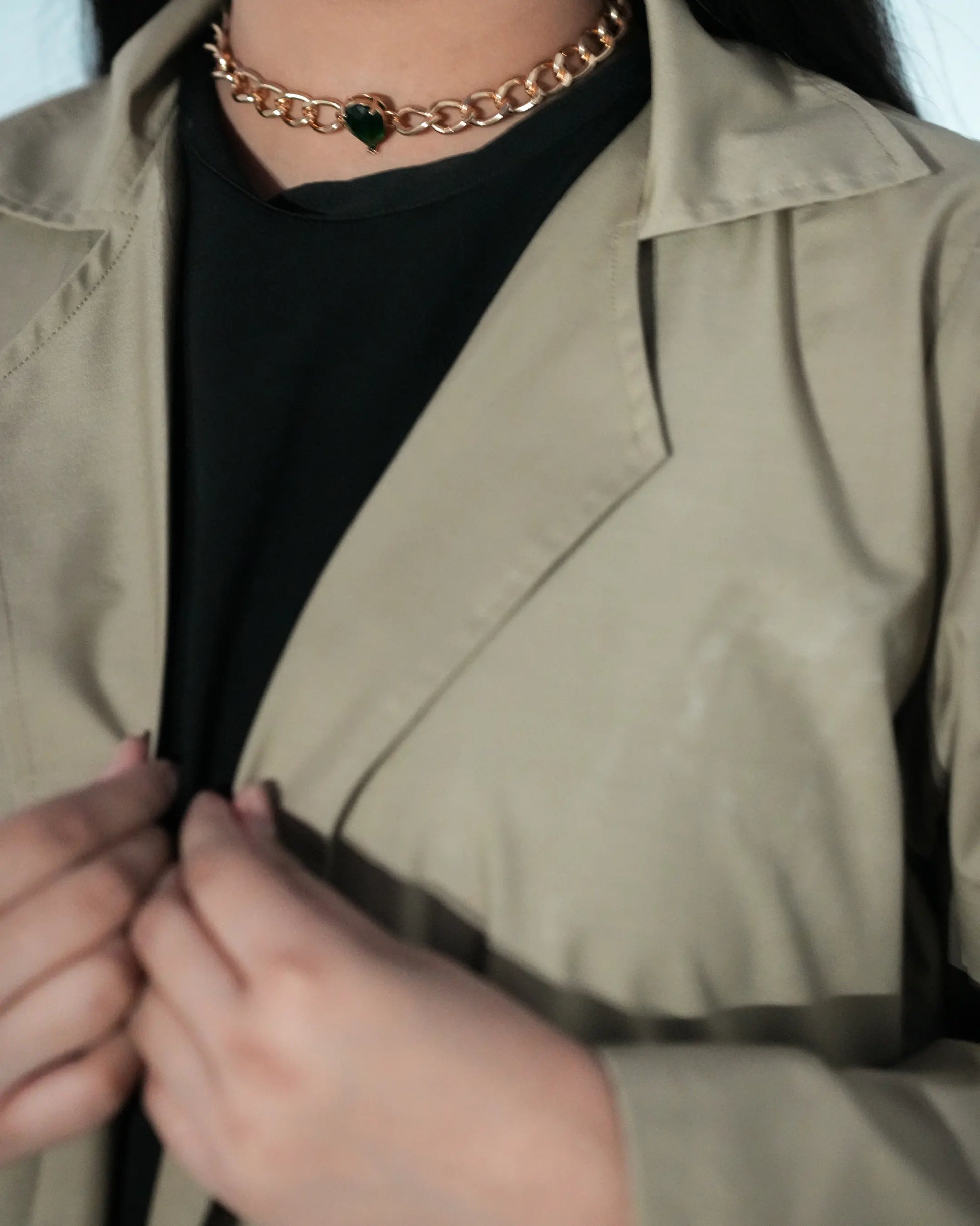 Close up of structured collar on beige abaya Pakistan