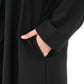 Pocket detail of black open front modest abaya