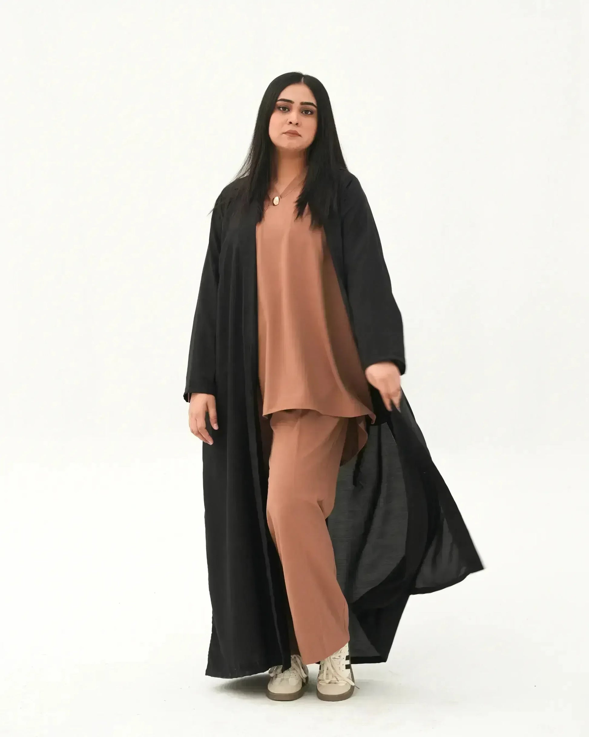 Black Elegance | Modest Korean-Inspired Open Front Gown Pakistan - Boss Lady Style