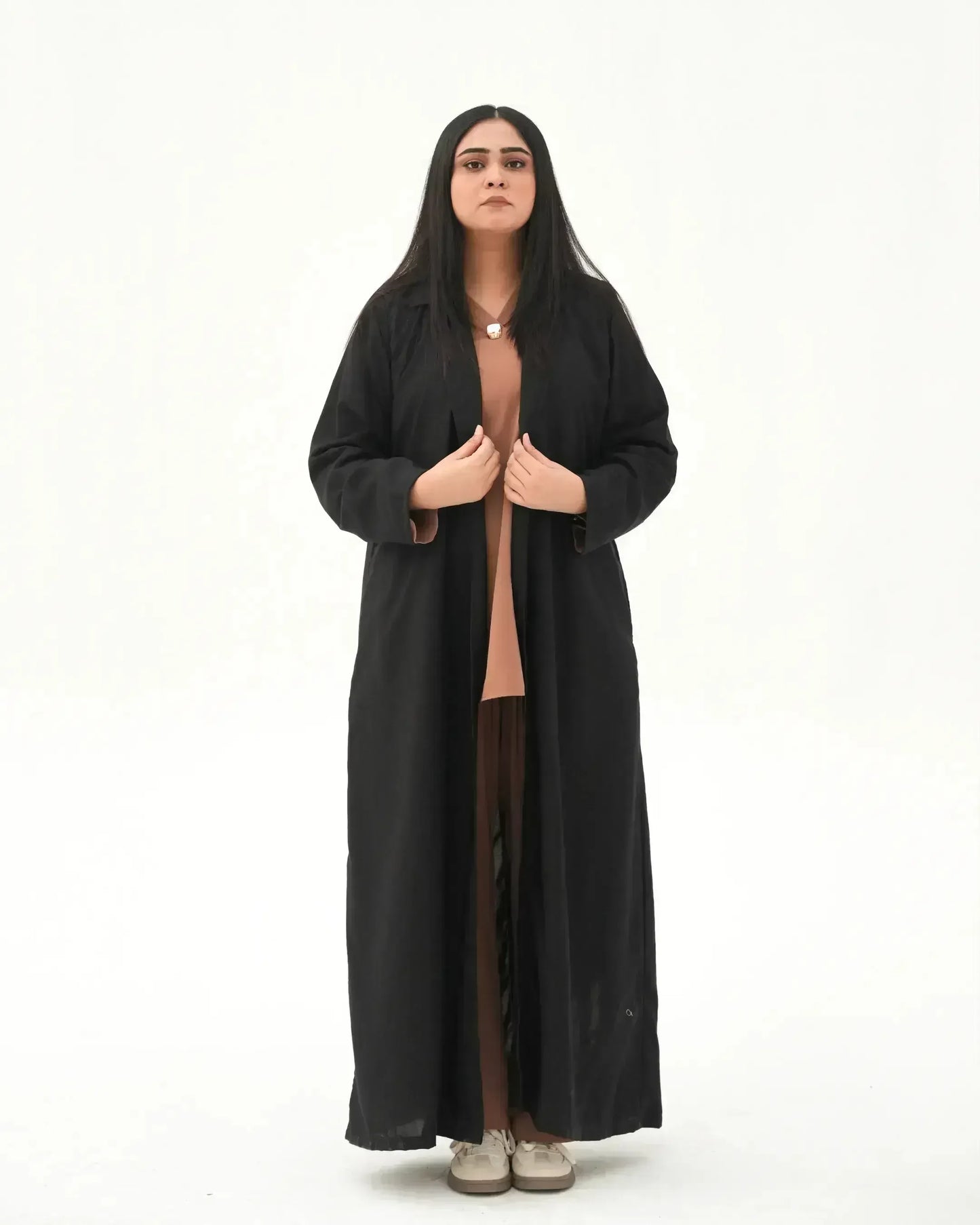 Black Elegance | Modest Korean-Inspired Open Front Gown Pakistan - Boss Lady Style