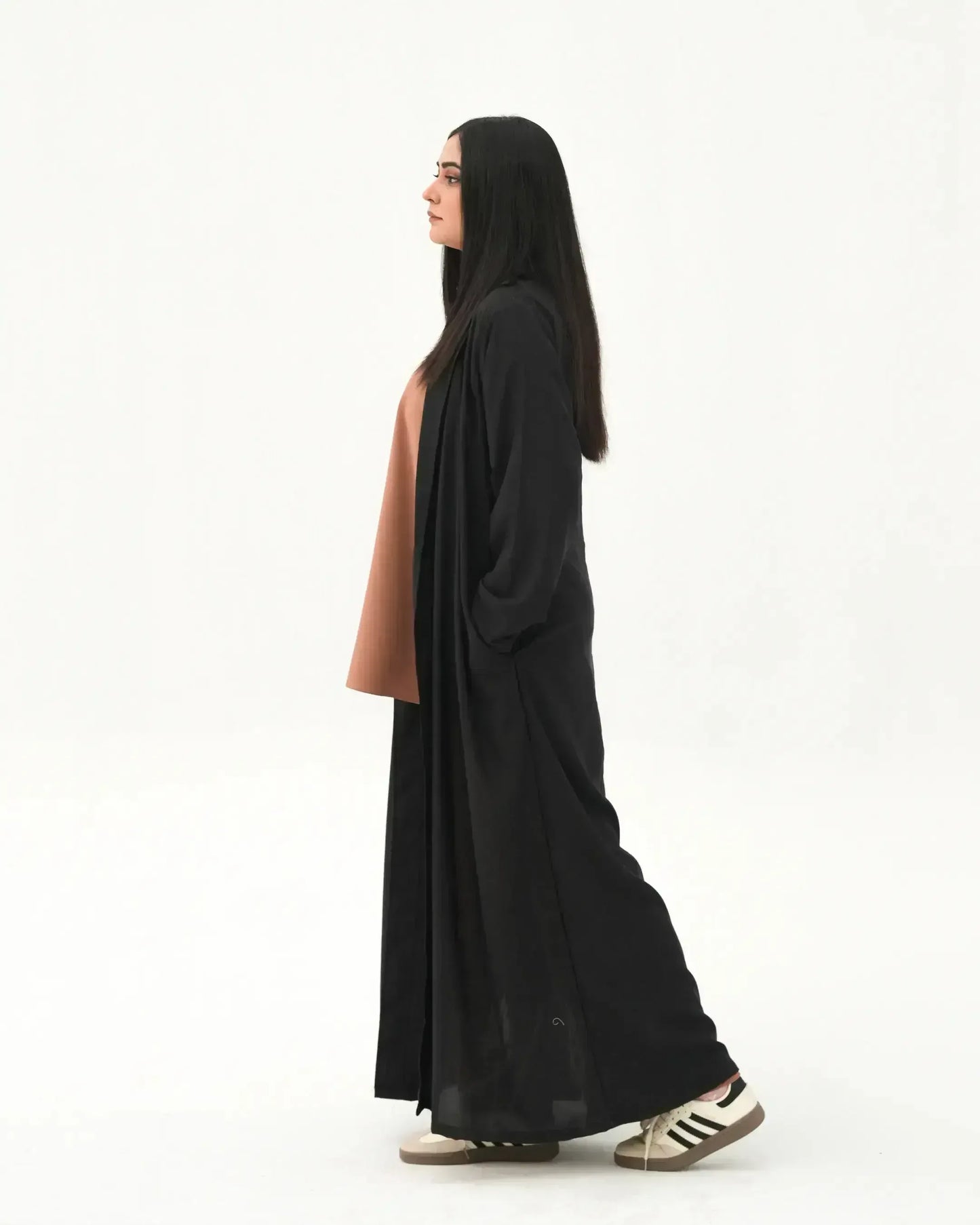 Black Elegance | Modest Korean-Inspired Open Front Gown Pakistan - Boss Lady Style
