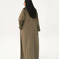 Olive Elegance | Modest Korean-Inspired Open Front Gown Pakistan - Boss Lady Style